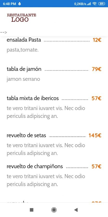 APP menú restaurante con diseño